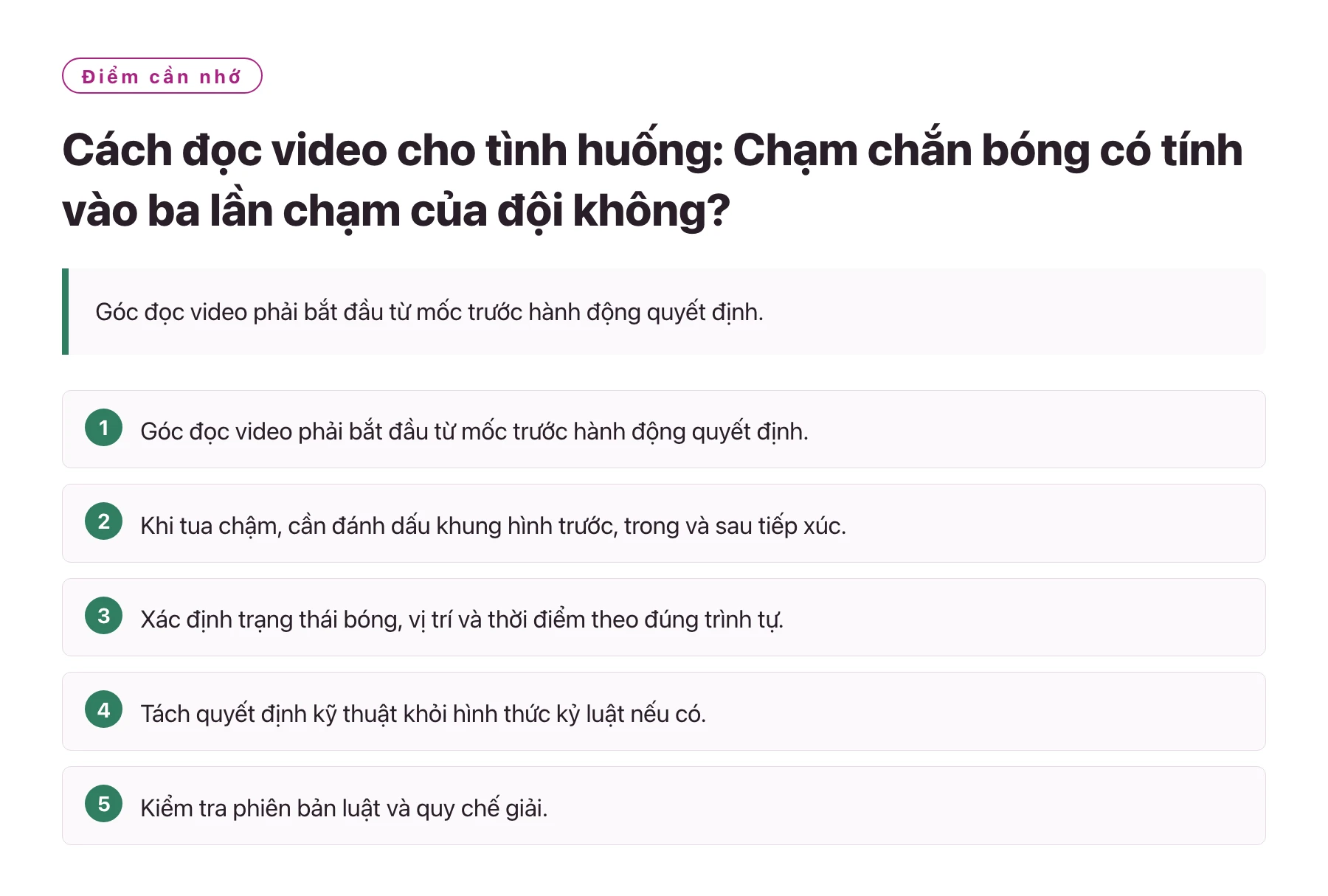 Cách đọc video cho tình huống: Chạm chắn bóng có tính vào ba lần chạm của đội không?——全文要点速览
